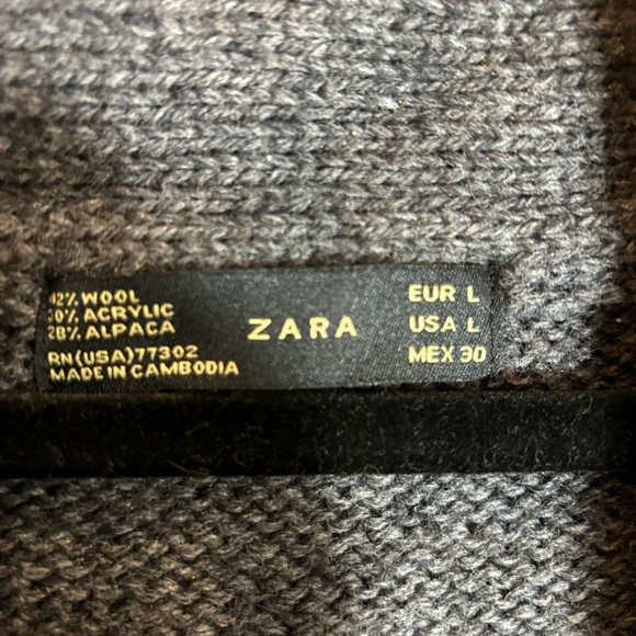 ZARA KNIT Sz L Wool Acrylic Alpaca Turned Collar Cable Pattern Sweater - Picture 5 of 6